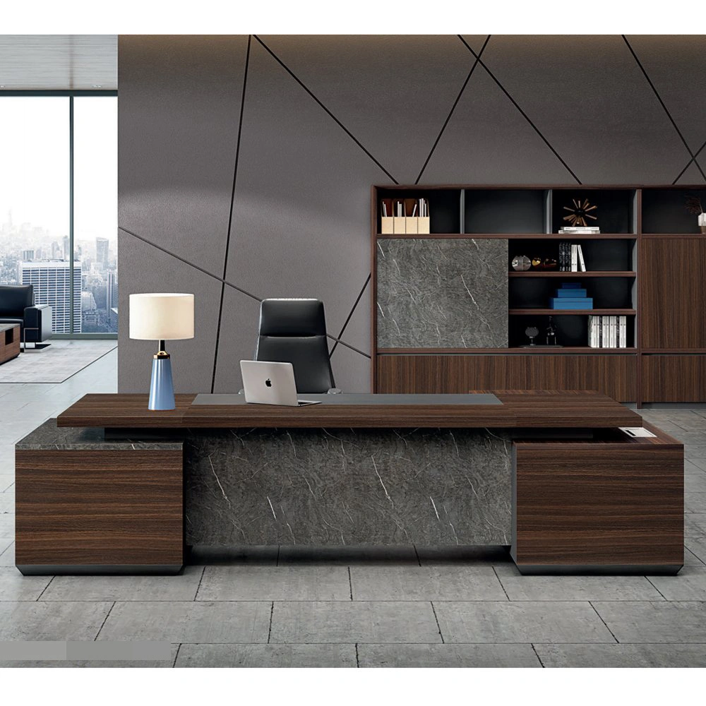 Nouveau design de meubles de bureau en bois de luxe moderne classique en mélamine en forme de L pour directeur, gestionnaire, PDG et cadre supérieur