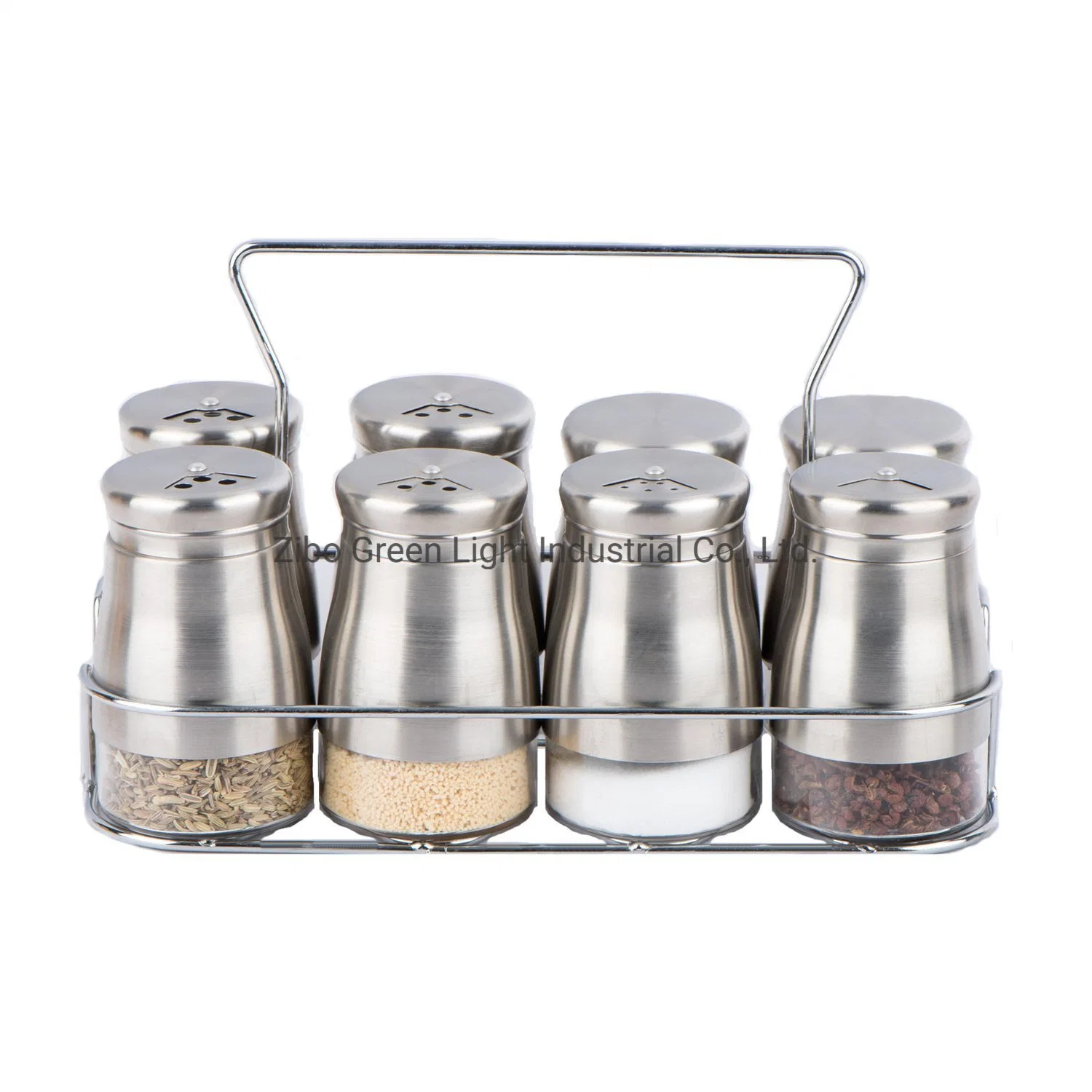 8PCS Glass Spice Jar with Stainless Steel Casing and Metal Rack Spice Shaker