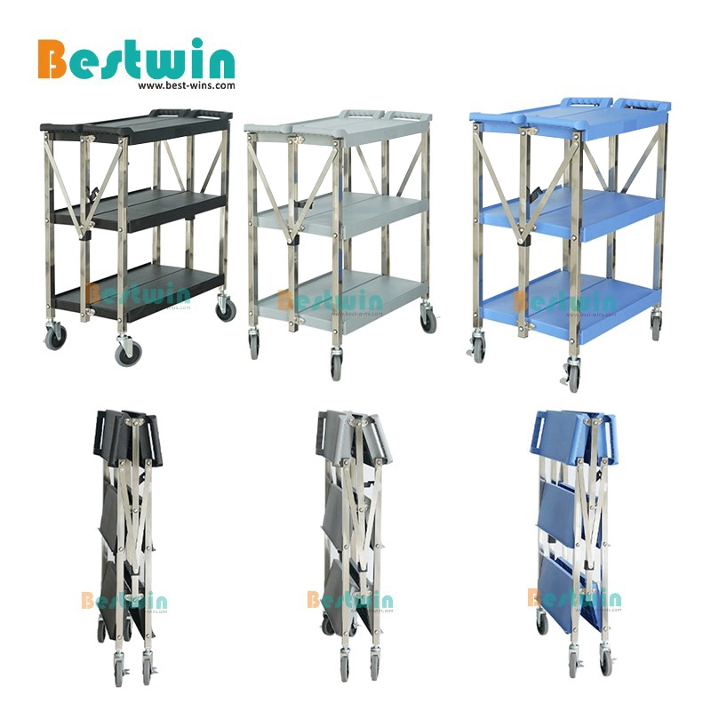 Restaurant Hotel Service Cart Plastic Foldable Collapsible Food Serving Trolley