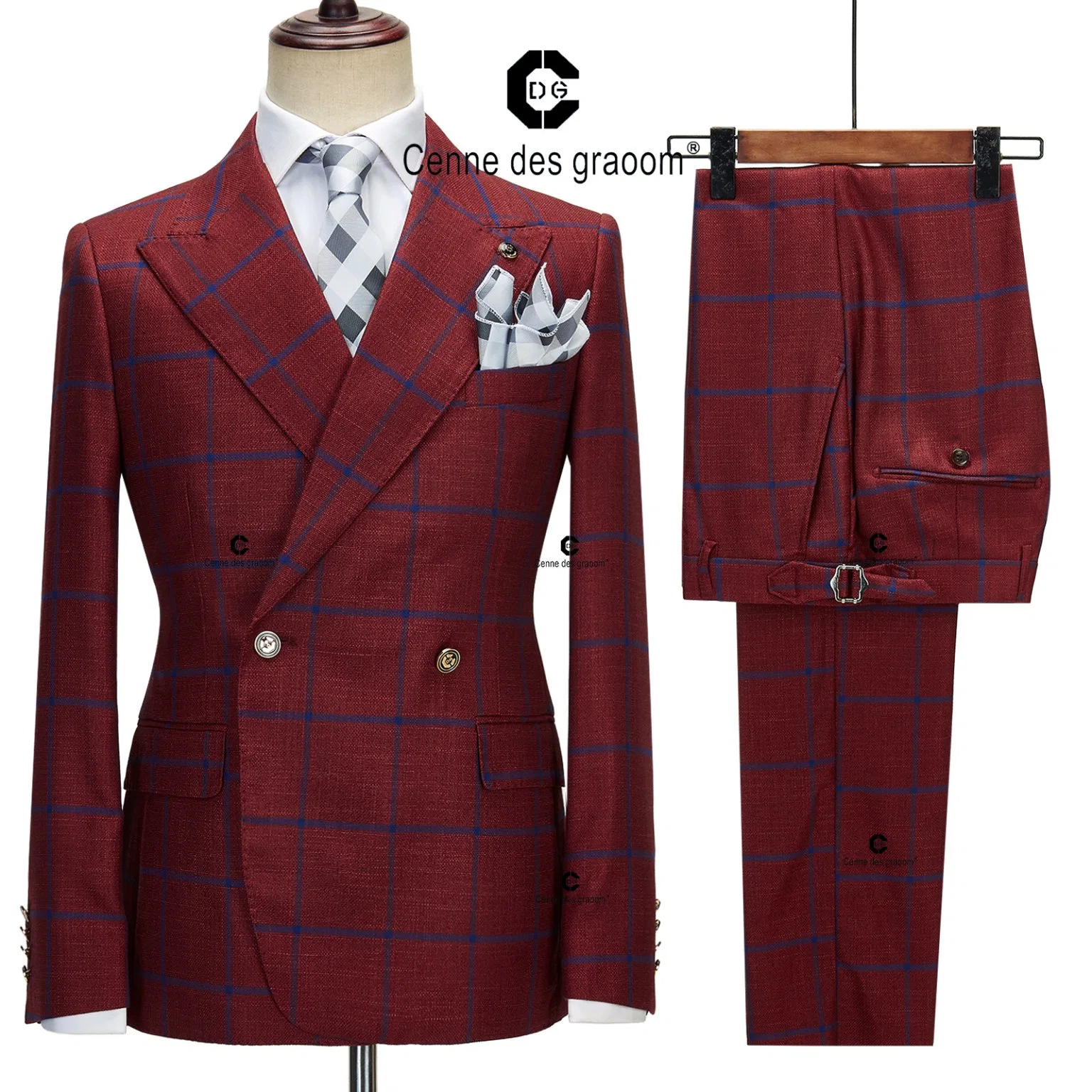 OEM Costume à carreaux pour homme Costume d'affaires décontracté Slim-Fit Costume de mariage Costume de marié homme.