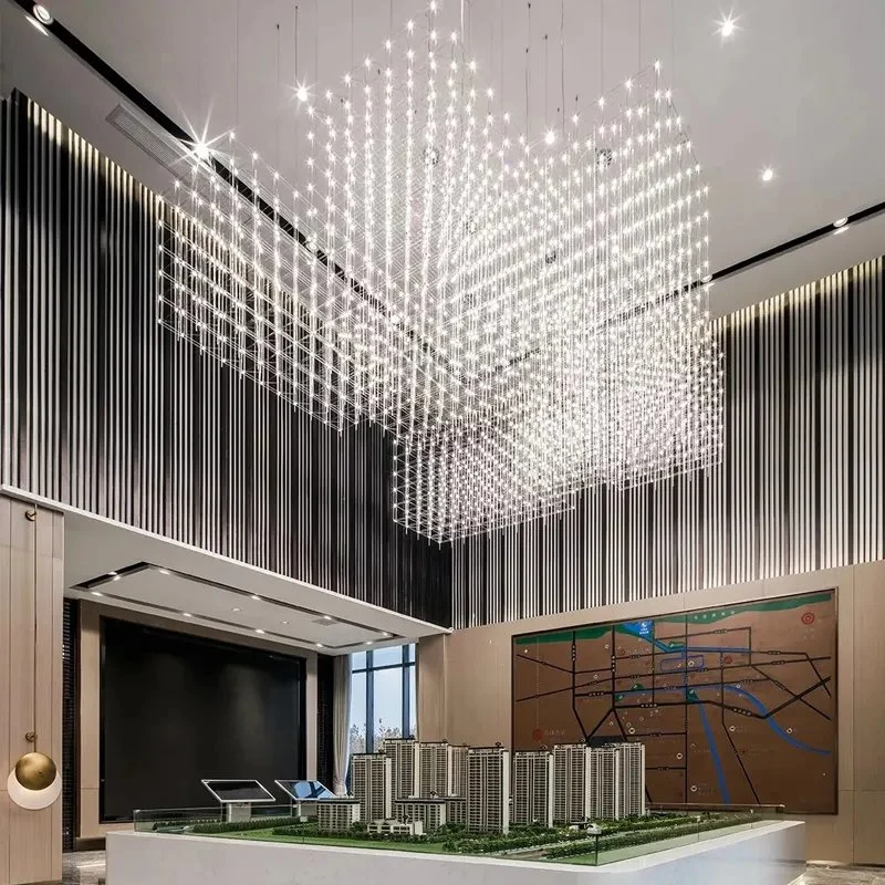 LED Light Cube Interior Chandelier Hotel Project Lobby personalizado a gran escala Arañas cuadradas