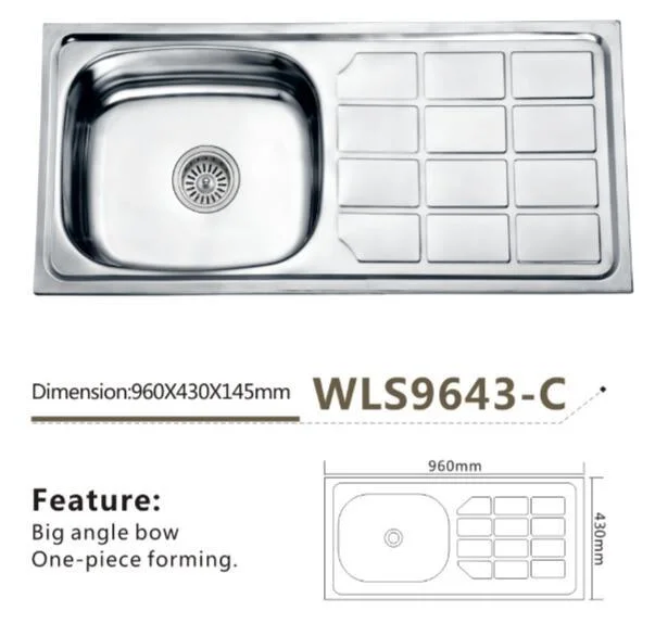 Stainless Steel Kitchen Single Bowl with Drain Sink Wls7545