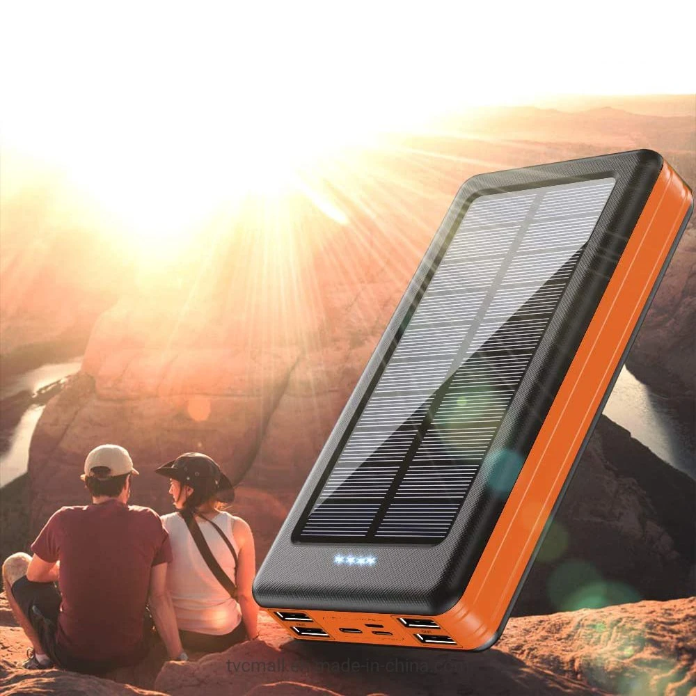 10000mAh Solarstromantriebsbank 4 Ausgang + 3 Eingang extern Akku mit LED Camping Light - Orange