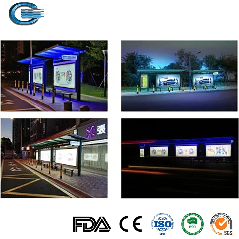 Huasheng Bus Stop Enclosures China Advertising Bus Stop Shelter Manufacturing Bus Stop with Multi Poster LED Standing Scrolling Light Box