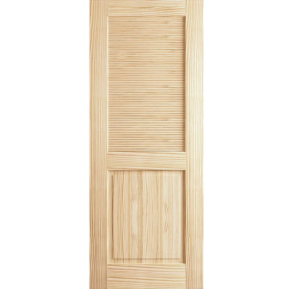 Louvered Wood White Primed Door with 2 Lite Louvered Panel for Wardrobe Cabinet Closet