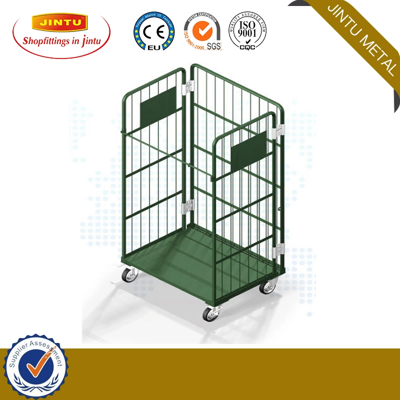 Collapsible 4 Sided Logistics Pallet Demountable Industrial Cage Wire Mesh Roll Trolley Container