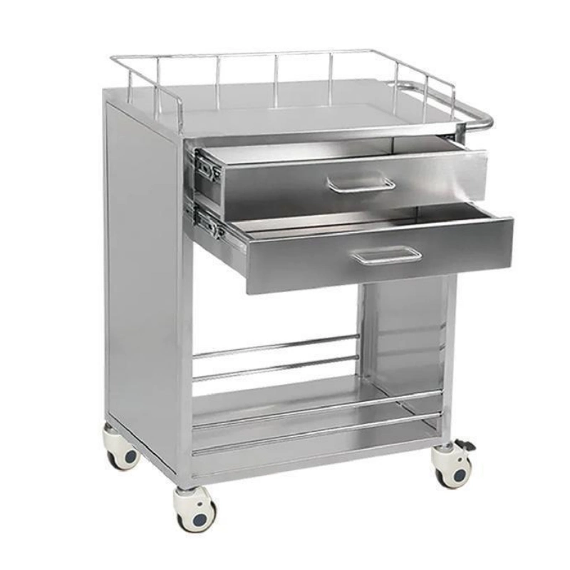 Hospital Stainless Steel Emergency Trolley Medical Dressing Cart Trolley with Drawers