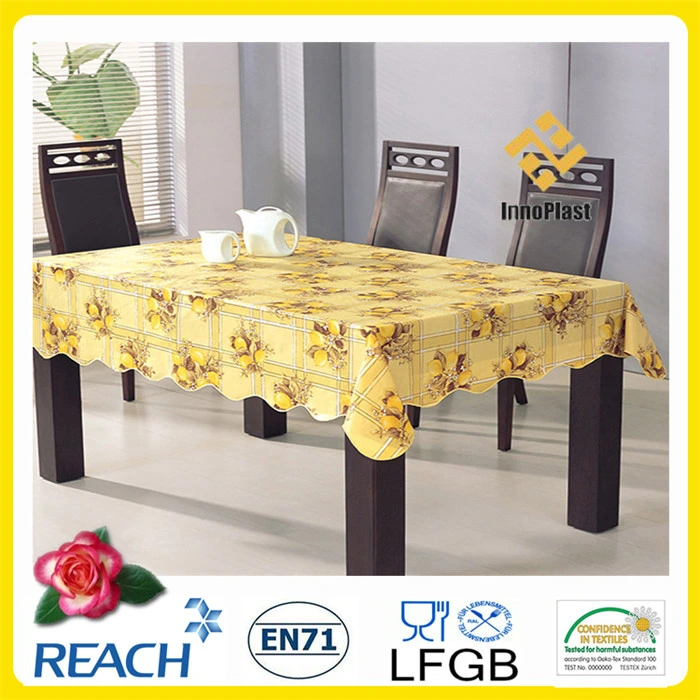 Waterproof PVC/PEVA Printed Tablecloth with Flannel Backing (TJ0280)