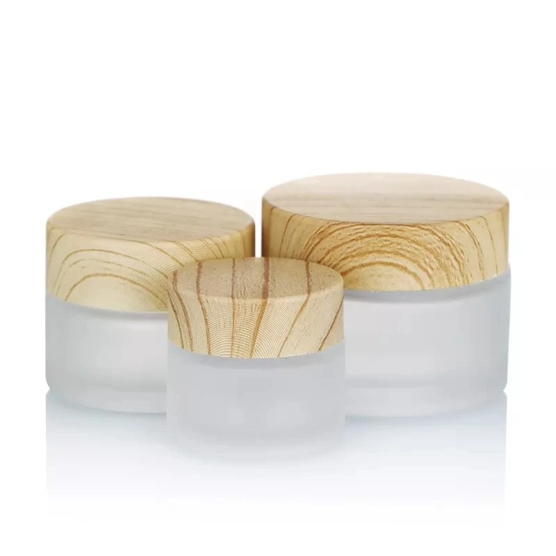 5g 10g 15g 20g 30g 50g Luxury Frosted Face Cream Jar Cosmetic Packaging Glass Cream Jars with Bamboo Color Lid