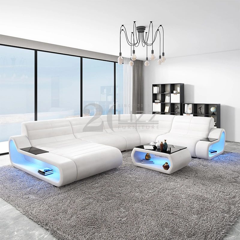 Hot Sale Modern Design Home Living Room Furniture Genuine Leather Corner LED Sofa