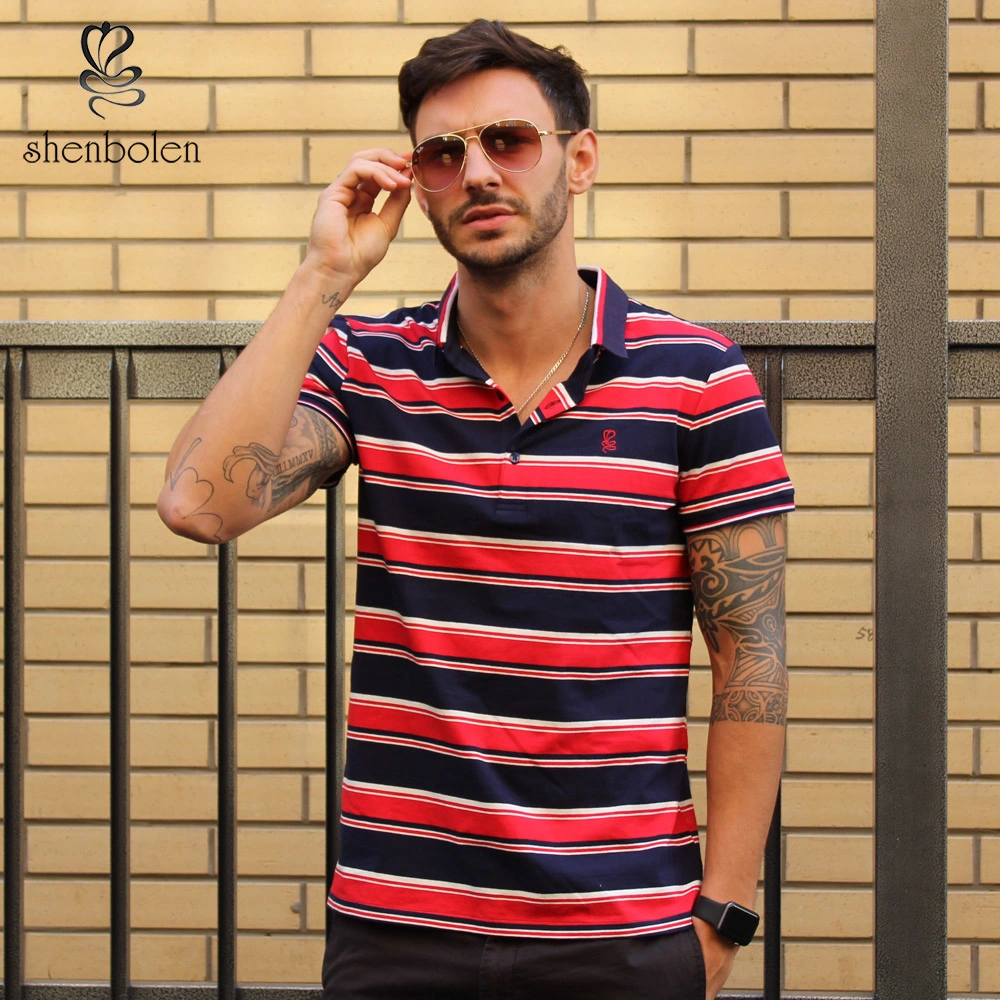 Hot Selling Fashion Men T-Shirts Custom Summer Stripe Cotton Polo Shirts