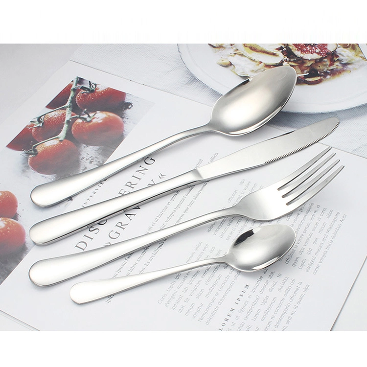 Wholesale/Supplier Custom Logo Stainless Steel Cutlery Set Knife Fork and Spoon Silver Four-Piece Set