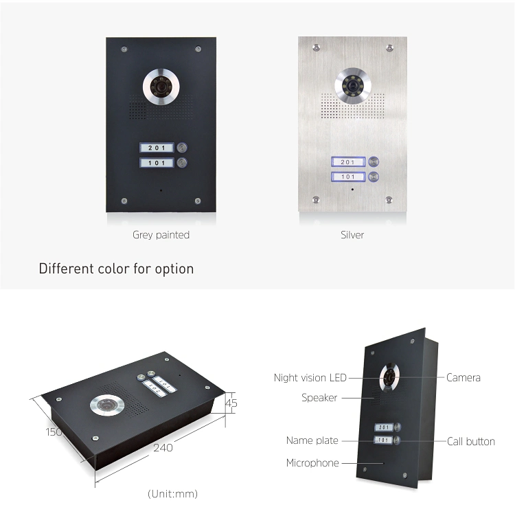 2 boutons en aluminium de 7 pouces pour Villa Intercom vidéo