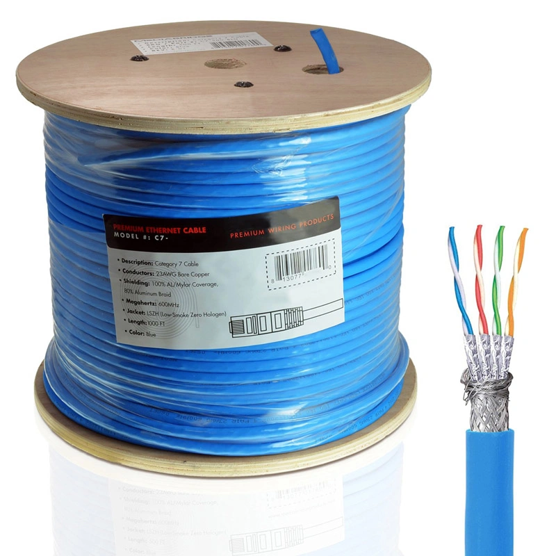 Bulk Cat7 23AWG Ethernet Data Cable S/FTP Solid Copper 600MHz