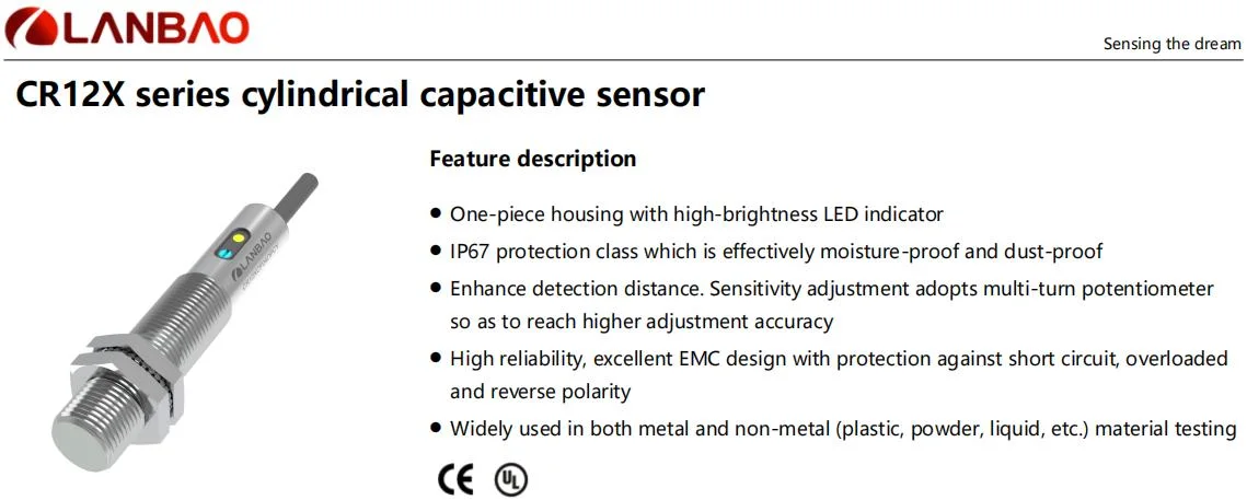 Lanbao Cr12xcf04dpcy PNP NC Metal 4mm M12 sensor capacitivo de proximidad