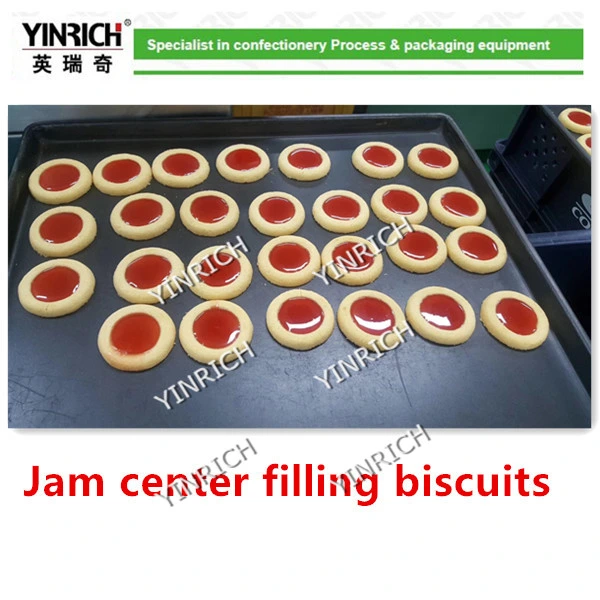 Chocolate Pie Making Machine Macarons Machinery Sandwiching Machine Chocolate-Coated Marshmallow Depositing on Biscuit (JXJ1000) with Ce ISO9001