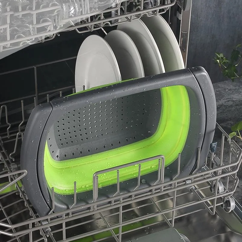 Kitchen Folding Telescopic Stretch Handle Plastic Filter Vegetable Fruit Wash Storage Sink Collapsible Drain Basket