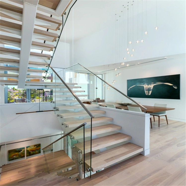 Modern Steel Stairs / Stainless Steel Railing Mono Beam Staircase