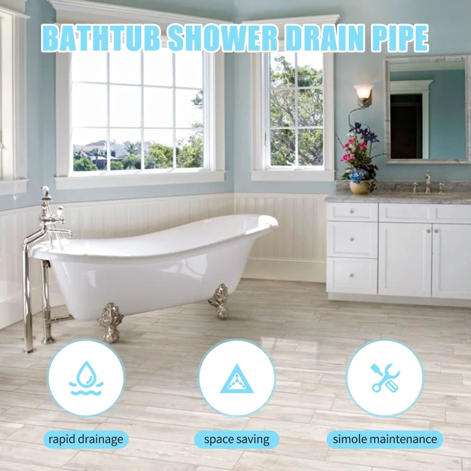 Low Profile Trap Bathtub Shower Drain Pipe for Bathroom Sink