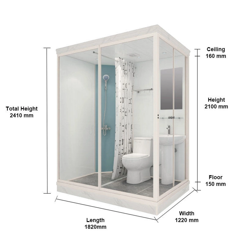 Prefab Bathroom Mobile Shower Room with Luxury Portable Shower Toilet, Frosted Tempered Glass One in All Portable Bathroom Modular Pods