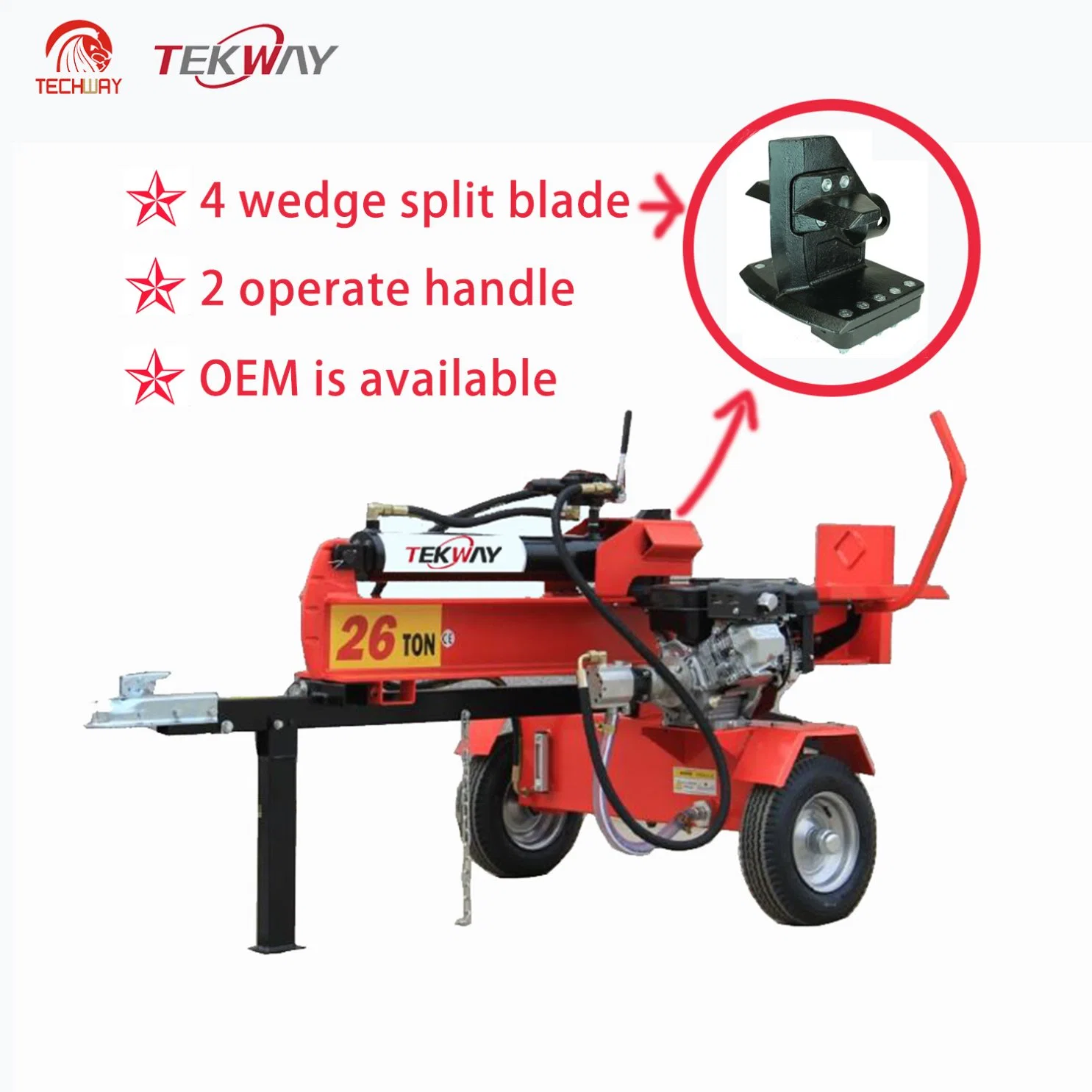 Strong Power 26 Ton Wood Splitter 610mm Length Log Splitter Hydraulic 2 Handle Operate 6.5HP B&S / Honda / Kohler Engine