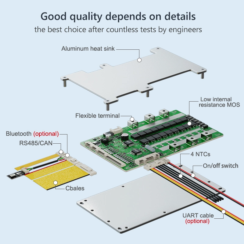 Sistema de gestión inteligente de la batería TDT BMS 3,2V LiFePO4 24s 72V 120A BMS para batería de ion litio con comunicación completa Bt RS485 CAN UART Buzzer 4 NTC