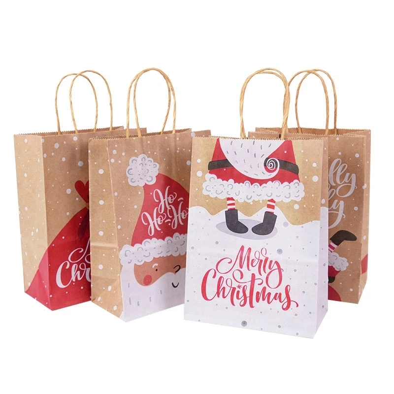 Wholesale/Supplier Christmas Paper Gift Box Bag Packaging Merry Christmas Biodegradable Kraft Paper Shopping Gift Kraft Carry Bag for Festival