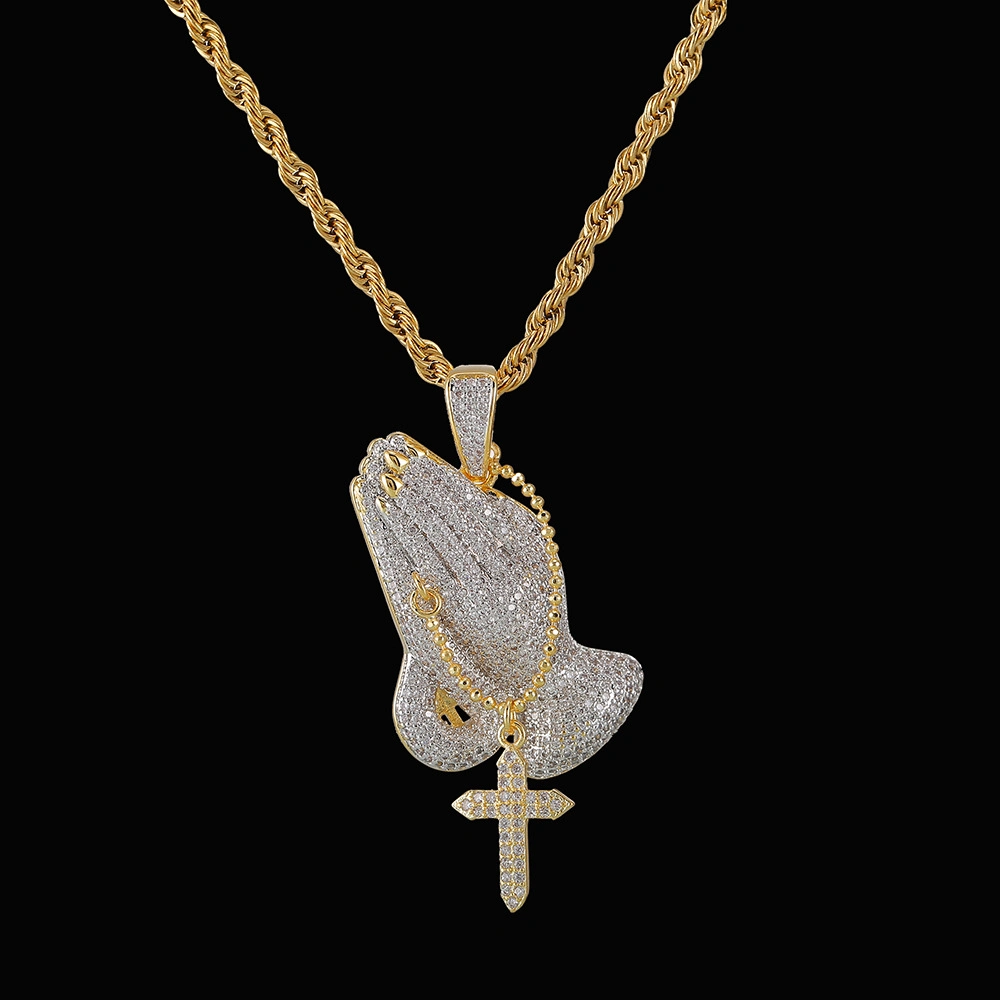 Oração religiosa Cross 22K Gold Colar Pendente para homens