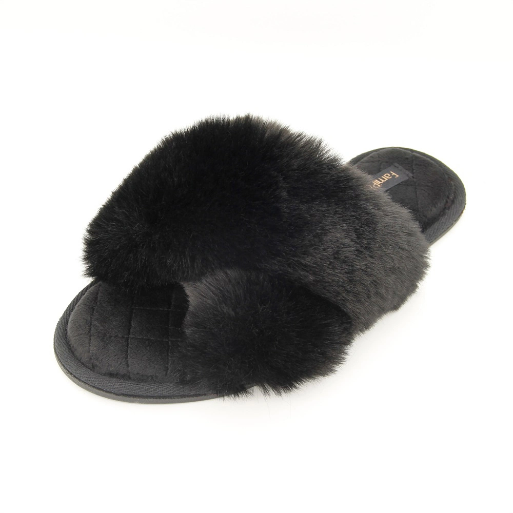 Women&prime; S Fuzzy Slippers Cross Band Memory Foam House Slippers Open Toe