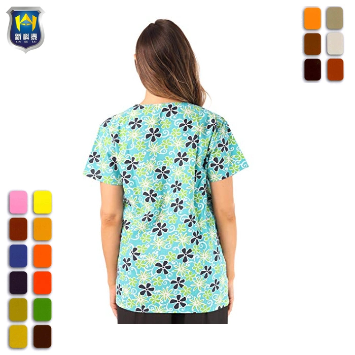 V-Neck Scrub Uniform Print Medic Scrub Top