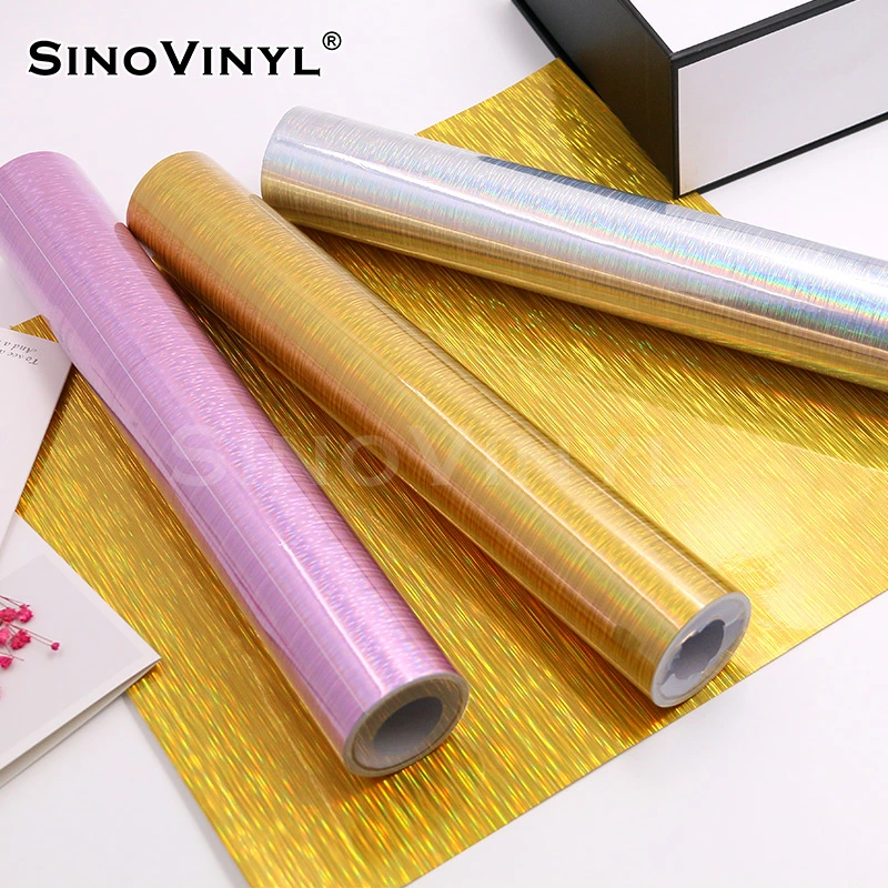 SINOVINYL Waterproof Glossy Holographic Brushed DIY Self Adhesive Vinyl Rolls for Sign Handwork