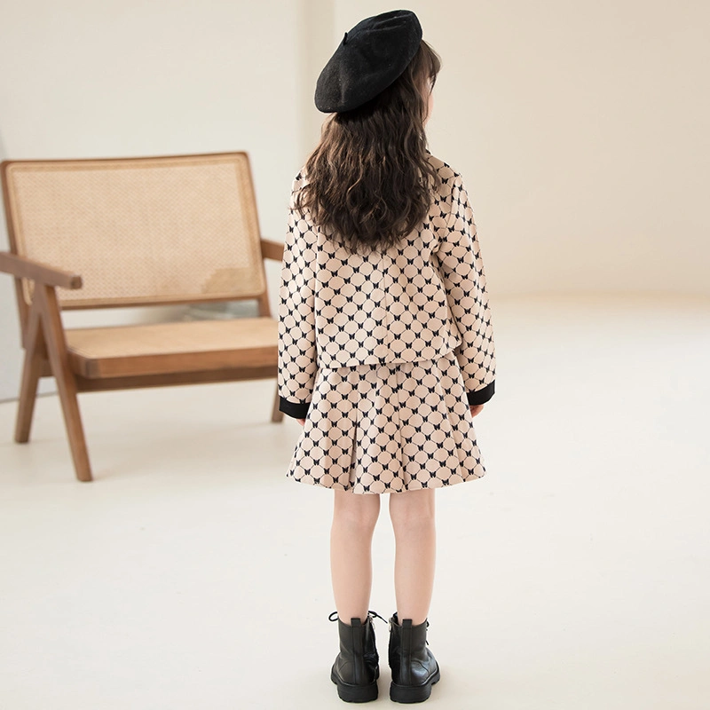 Wholesale/Supplier Fashion Girl&prime; S Suits Lapel Jacket Pleated Skirt 2PCS Sets Full Printed Children&prime; S Apparel Spring Autumn New Design Girl&prime; S Suit