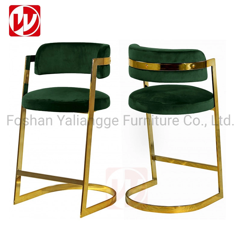 Gold Stainless Steel High Foot Chair Grey Velvet Bar Stool Counter Chair for Party Event Club