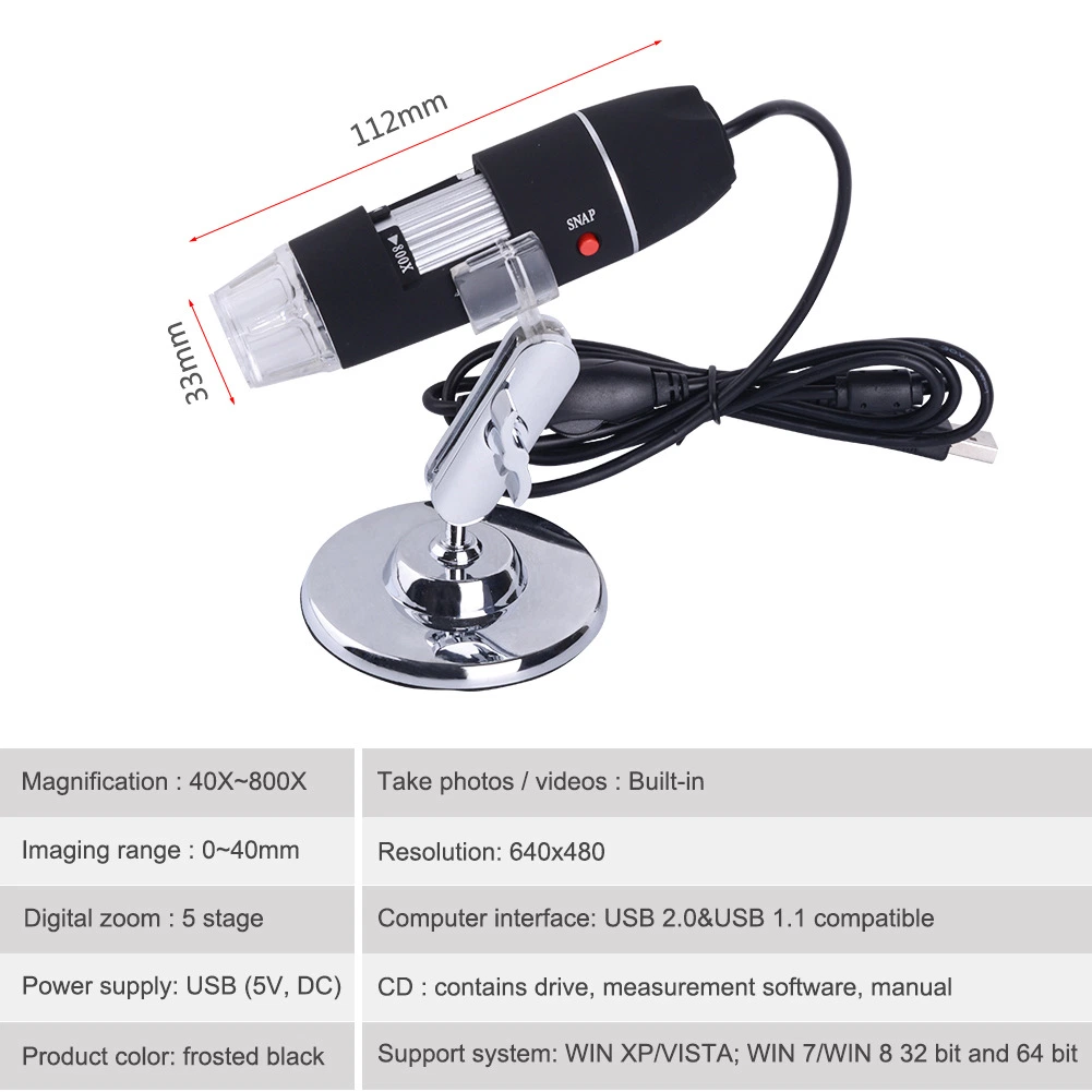 Microscópio digital USB 800X com 8 luzes LED01504 Tte