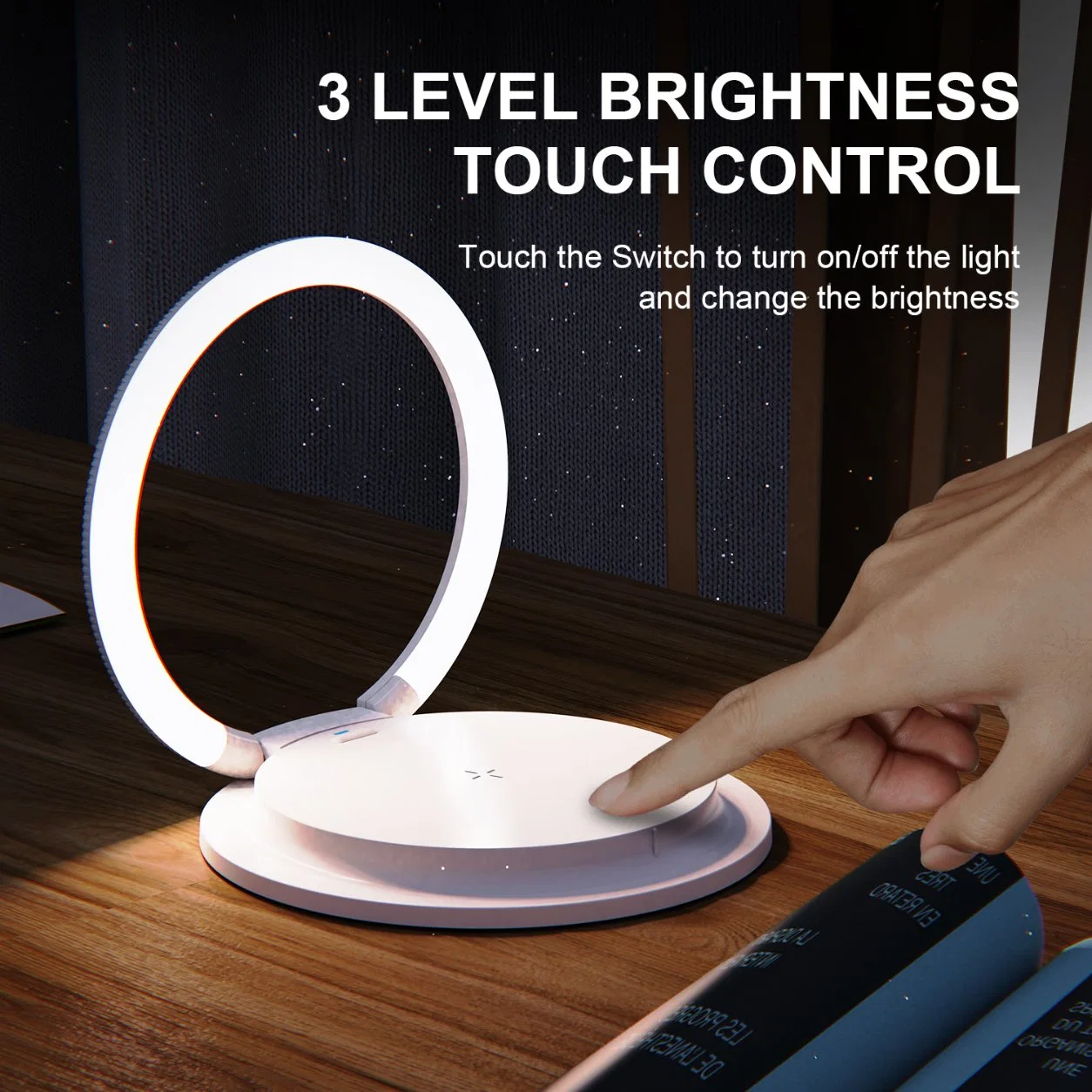 15W carregador rápido conduziu candeeiro de secretária Smart Telemóvel Carregador Sem Fio com luz noturna