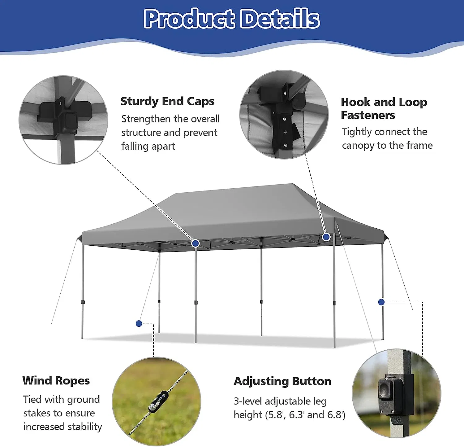 Portable Folding Canopy 10X20 FT Pop up Canopy Tent, Easy Set-up Outdoor Commercial Instant Tent