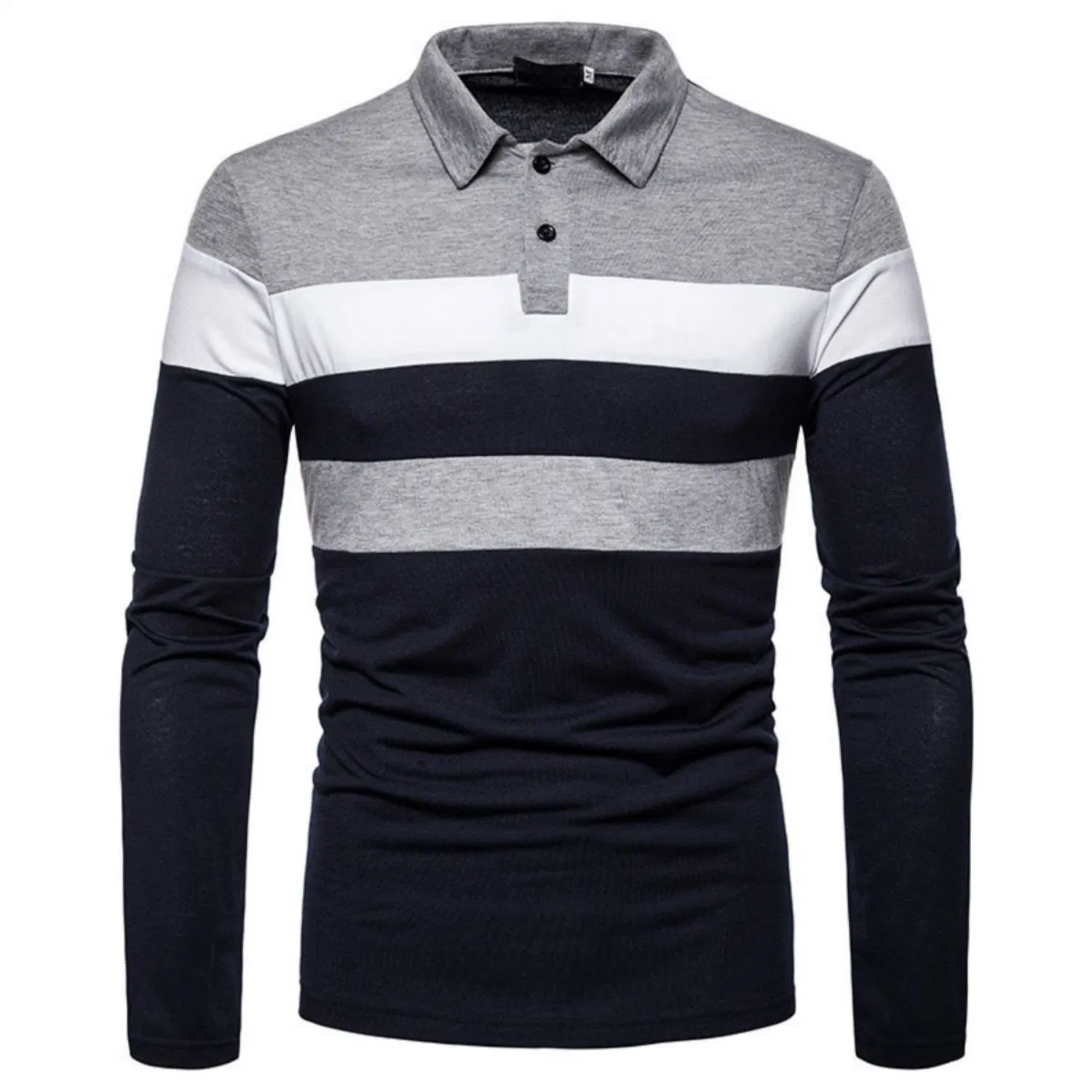 Men Quality Color Block Long Sleeve Golf Polo Shirts