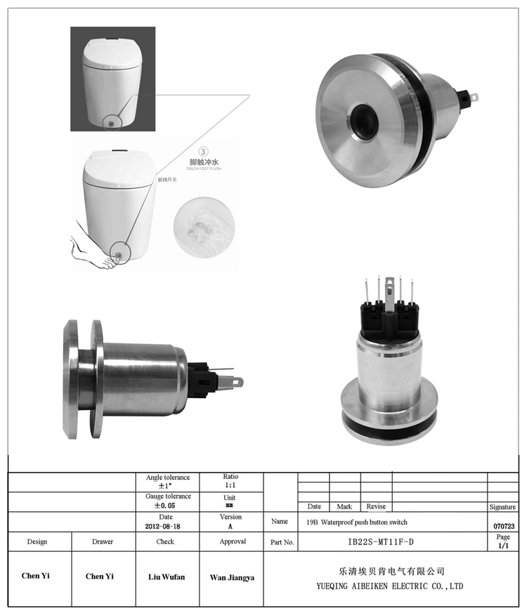 Una buena calidad de 22mm Interruptor Pulsador de metal la cabeza grande punto con LED WC Interruptor Pulsador 1n1nc momentáneo