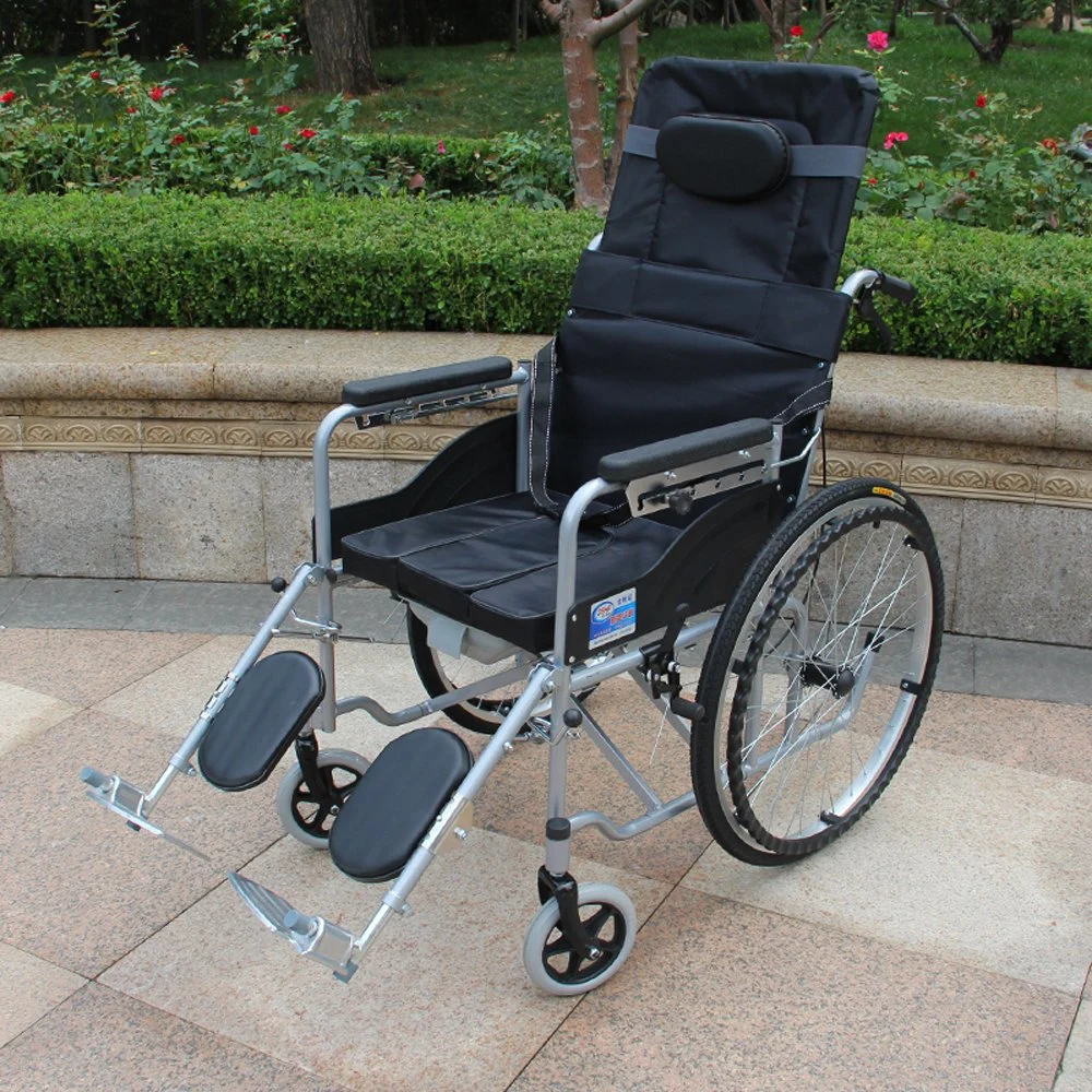 Medical Rehabilitation Manual Lightweight Wheelchair Foldable Manual Reclining Wheelchair with Commode