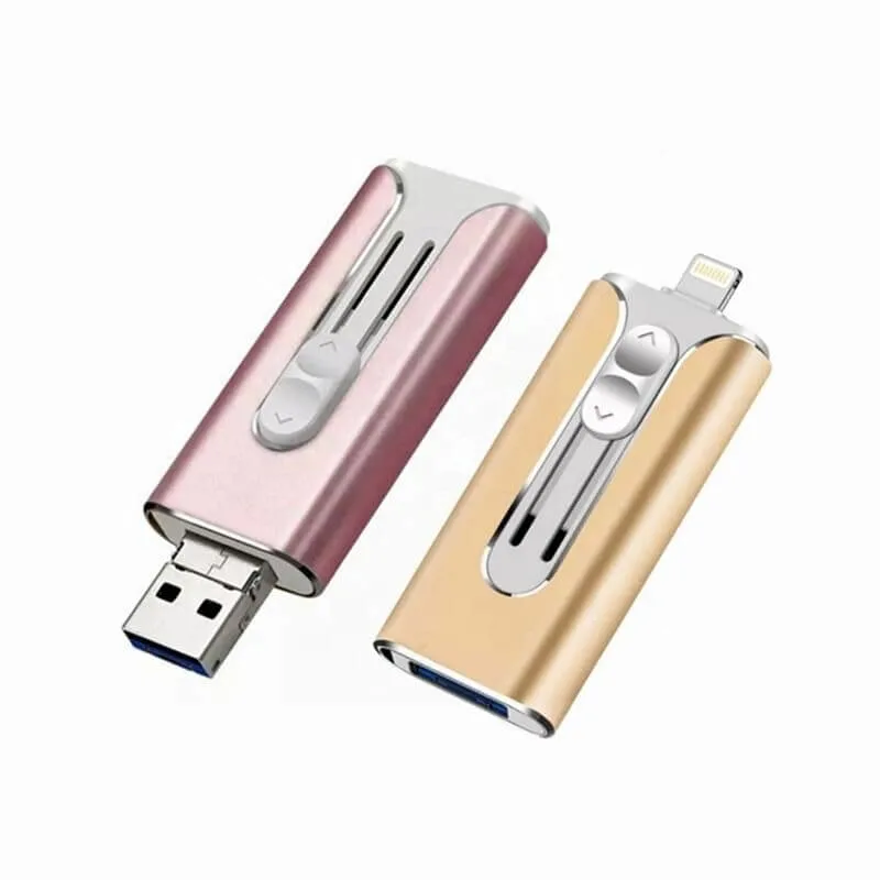 3-em-1 Unidade Flash USB para iPhone/iPad/PC/Android Armazenamento Externo Memory Stick