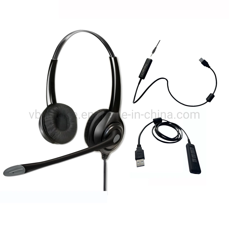 Binaural Wired Noise Cancelling USB Computer Gaming Headphone Call Center Office Telephone Headsets for Meeting PC Smartphones Tablet