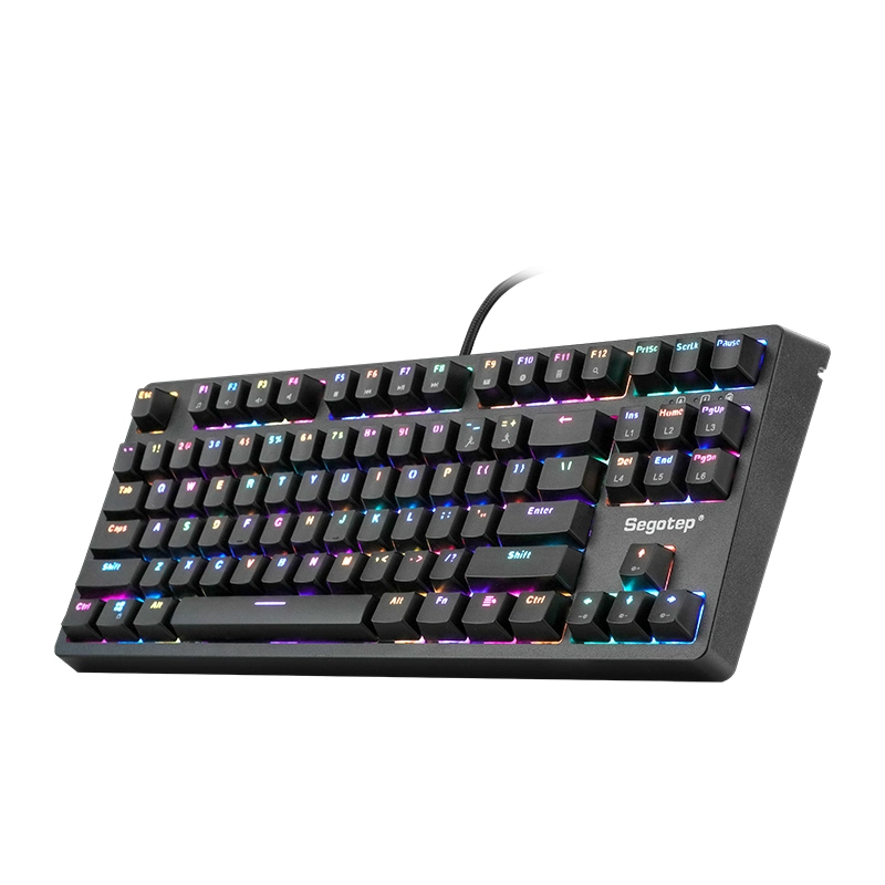 Teclado para jogos com fios mecânico com retroiluminação RGB, 87 teclas, compacto