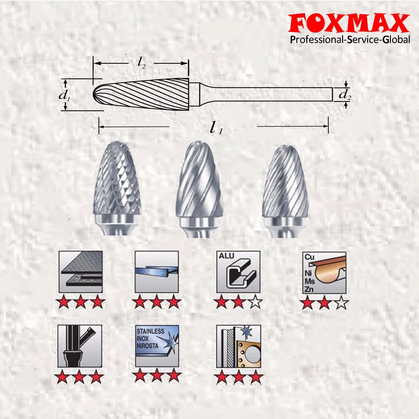 Tree Shape <Double, Single, Nonferrouus> Carbide Rotary Bur (FXD-54)