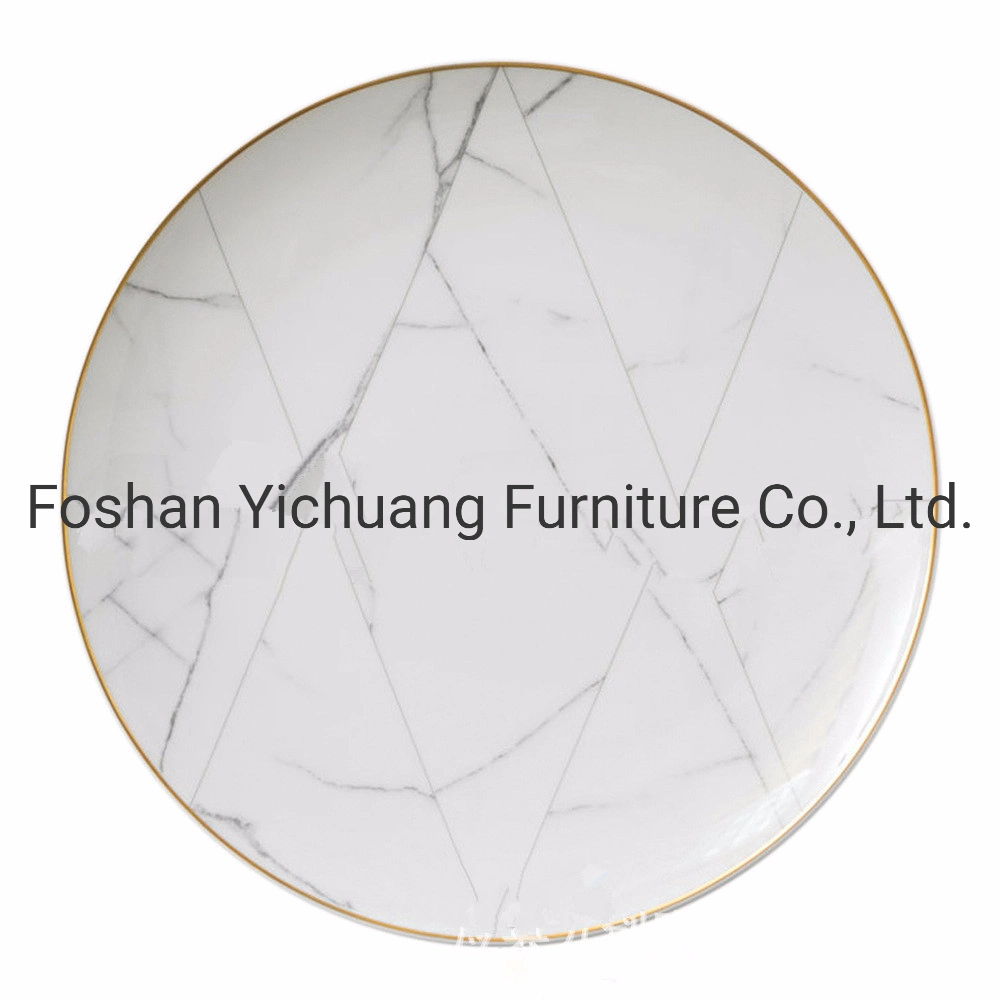 Hyc-Plp03 Nordic Simple Creative Wedding Hotel White Bone China Dinner Plate with Marble Pattern and Gold Boarder