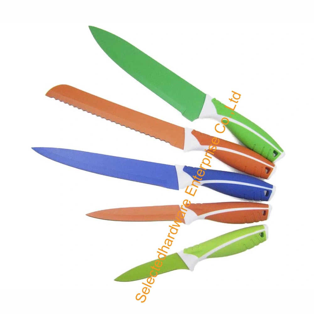 5-Piece Printed Color Kitchen Knife Set with Blade Cover