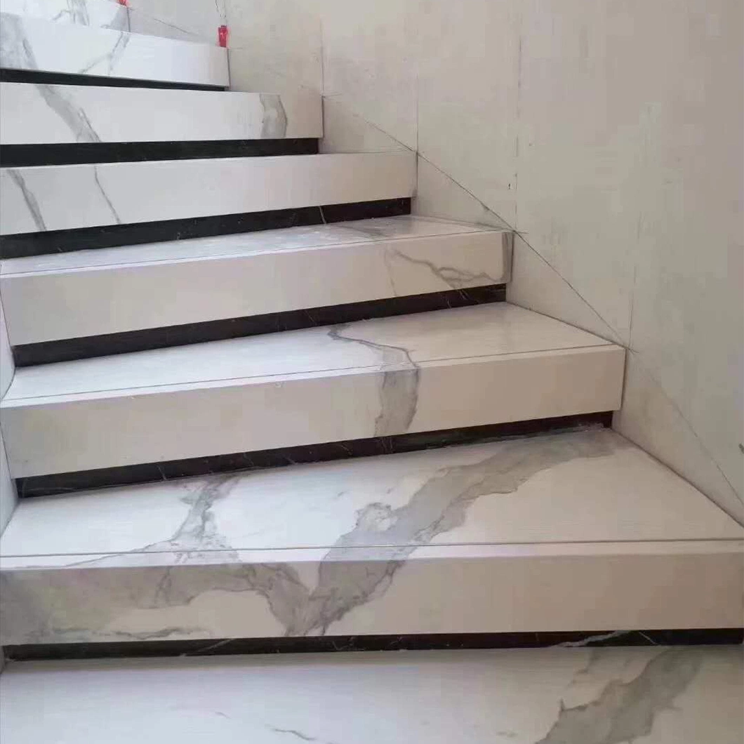 Luxury Italian Custom Sintered Slab White Marble and Marble Staircase Stone Stair Parts