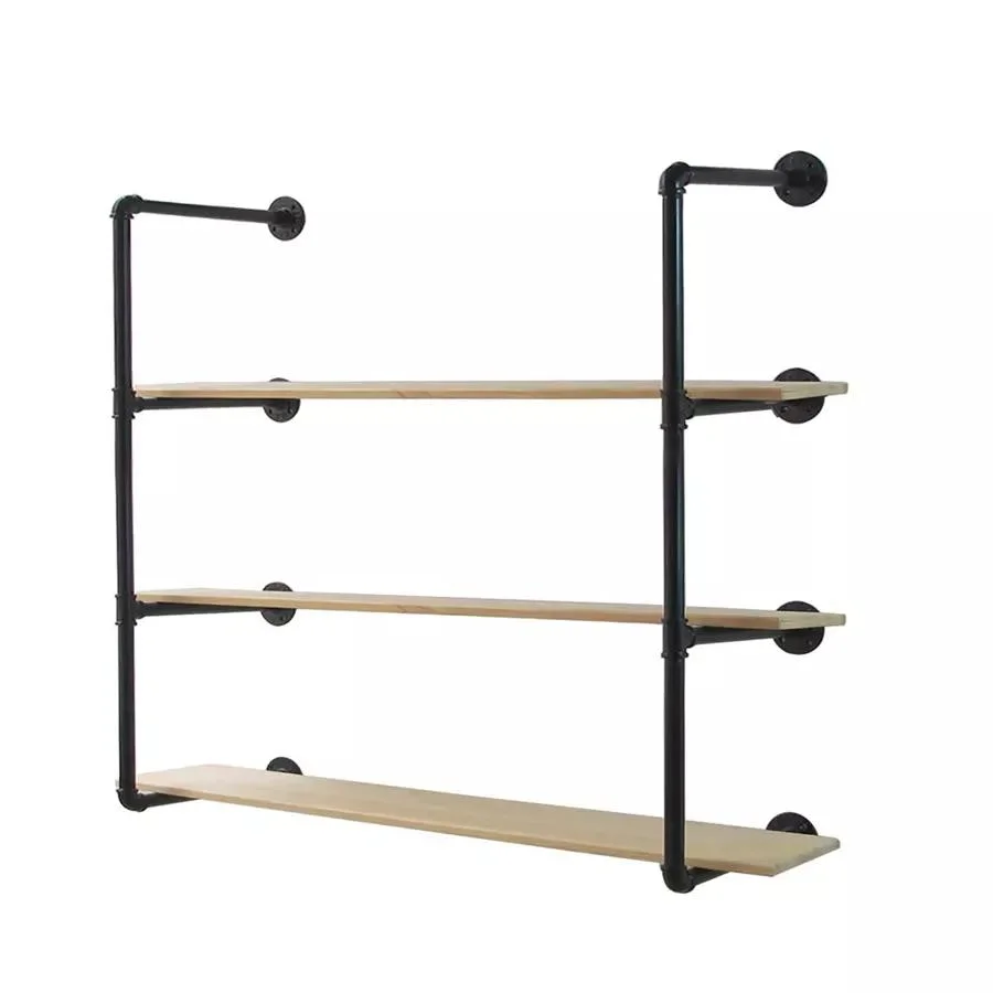 3-Shelf Pipe Furniture Metal Steel Iron Modern Industrial Bookcase Bookshelf Wall Mounted Kids Wooden Book Shelf