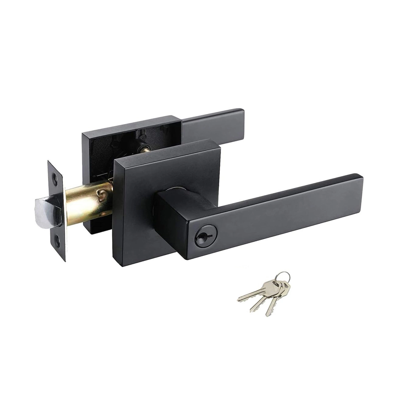 Heavy Duty Tubular Leverset Keyed Entry Matte Black Door Handle Lock Lever Set