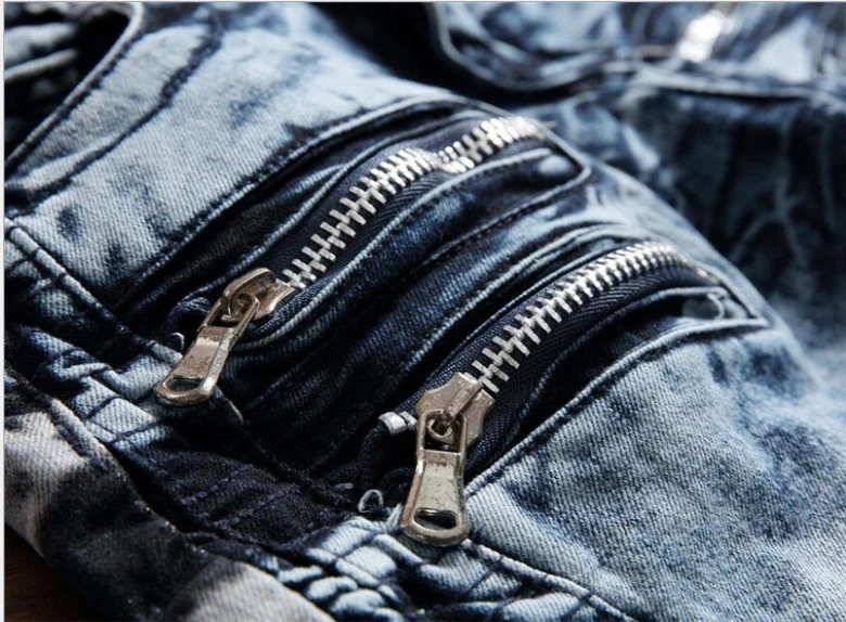 Estilo de la calle recta Slim-Fit Biker Zipper lavado Men's Denim Jeans