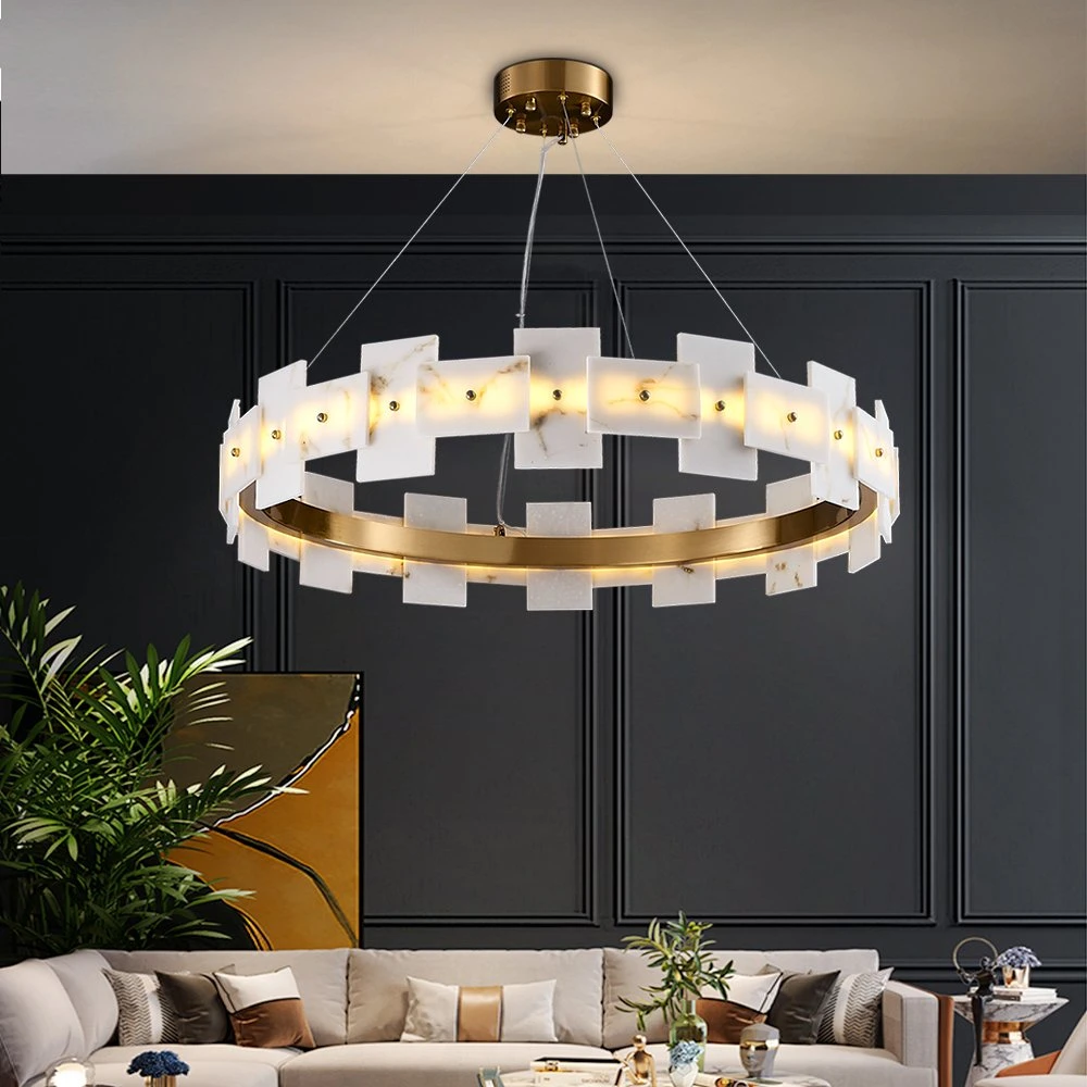 LED Creative Chandelier for Living Room White Ring Marble Chandelier (WH-MI-318)